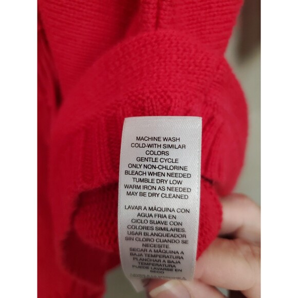 CHICO'S Cotton Blend Red Dolman Sleeve Cowl Neck Fringed Sweater Tunic Size 2(L) - Picture 6 of 7